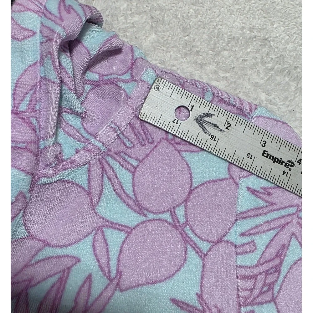 Lands End Girls Hooded Terry Swim Cover-Up Paradise Aqua Palm Foliage L 10-12